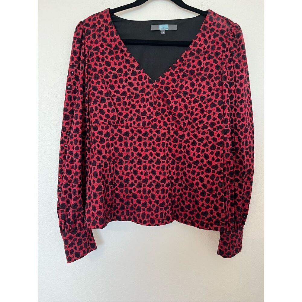 Eva Franco Red and Black Leopard Top Blouse NEW